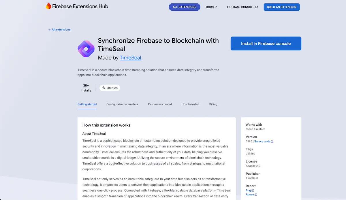 TimeSeal Firebase Extension — screenshot